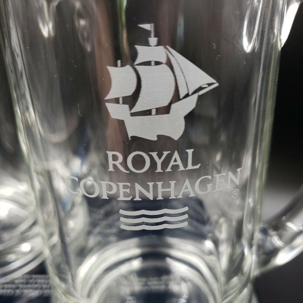 Nautical Glass Beer Stein Mugs Gift Set of 2 Advertising Promo Royal Copenhagen